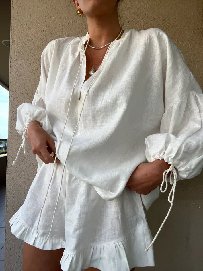 Boho-Zweiteiler – Weite Bluse mit Volant-Shorts | Perfekt für lässige Sommer-Looks