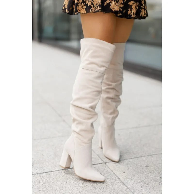Jaylin - Elegante Overknee-Stiefel mit Absatz zum Hineinschlüpfen