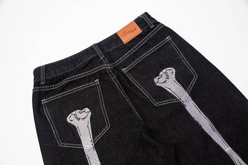 Y2K Herren Jeans mit Knochen-Print | Lässige Streetwear Grafik-Jeans