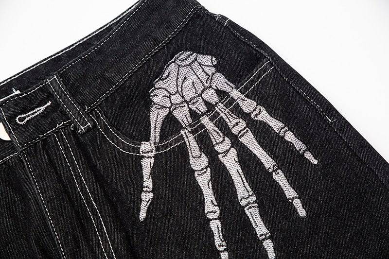 Y2K Herren Jeans mit Knochen-Print | Lässige Streetwear Grafik-Jeans