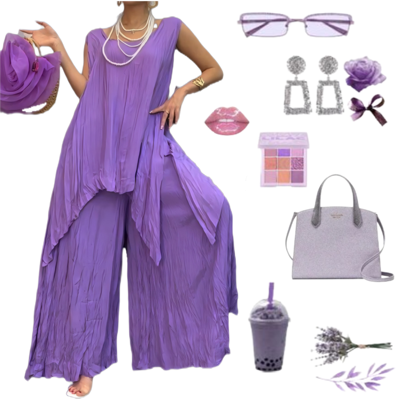 🪻Spätsommerschlussverkauf 58% RABATT🍇Damenmode lila 2-teiliges Set💜