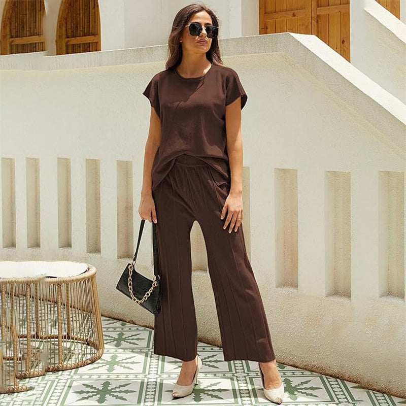 💕 Classy & Comfortable:2-teiliges Set aus kurzärmligem Oberteil und weiten Hosen