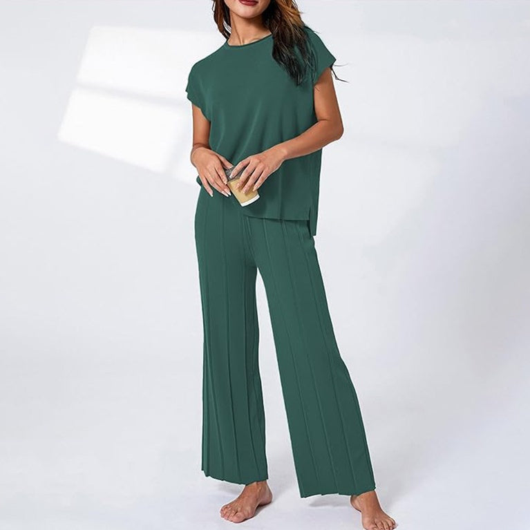 💕 Classy & Comfortable:2-teiliges Set aus kurzärmligem Oberteil und weiten Hosen