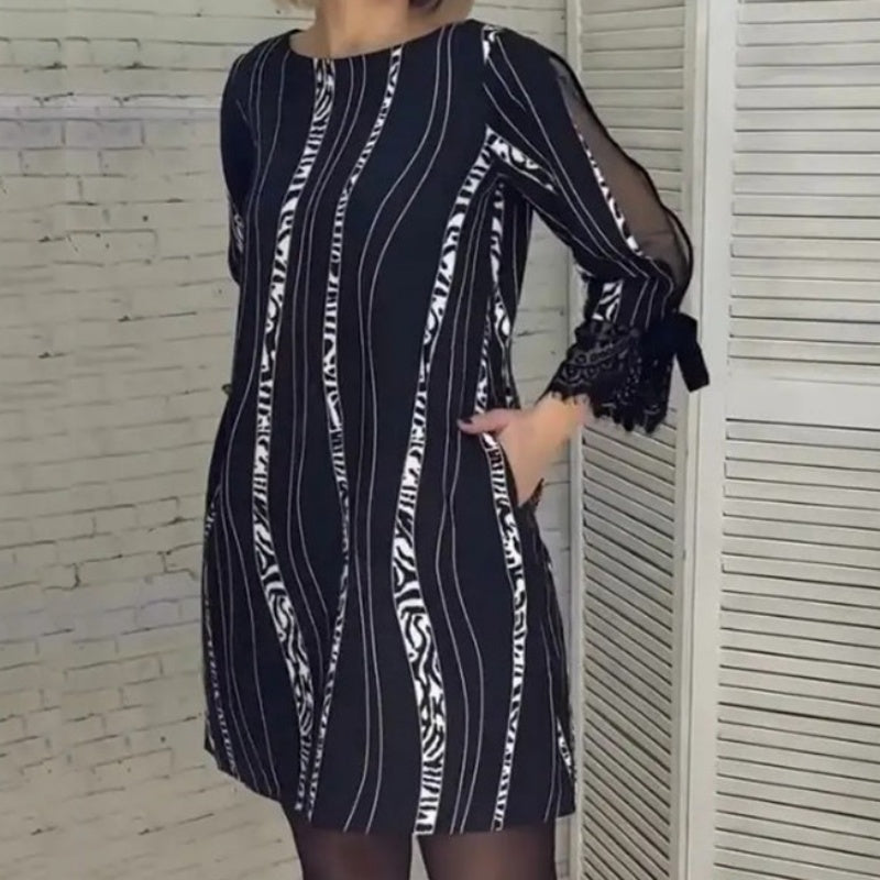 Langärmliges Kleid mit trendigem Print und lockerer Passform für Damen