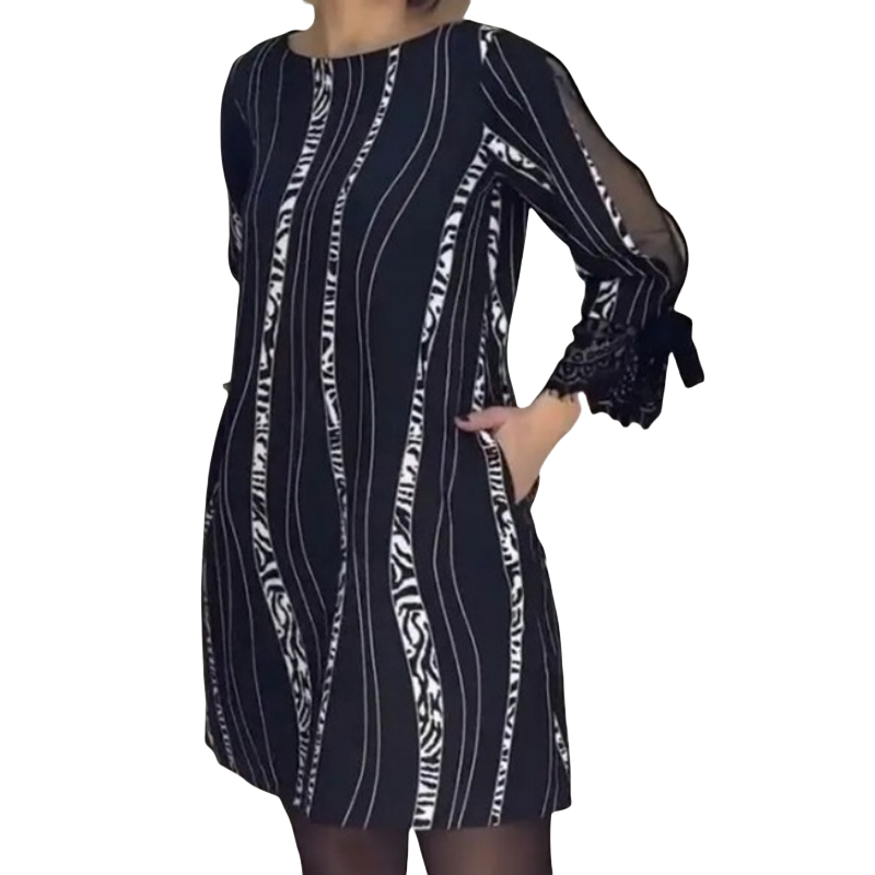 Langärmliges Kleid mit trendigem Print und lockerer Passform für Damen