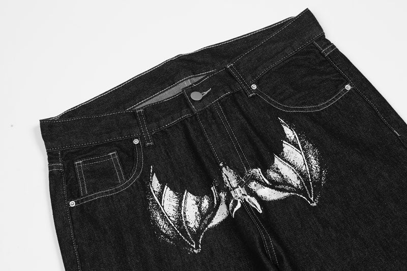 Y2K-Jeans für Herren mit grafischem Aufdruck und Gothic-Stickerei | Streetwear Gerade Passform