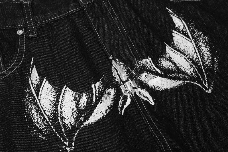 Y2K-Jeans für Herren mit grafischem Aufdruck und Gothic-Stickerei | Streetwear Gerade Passform