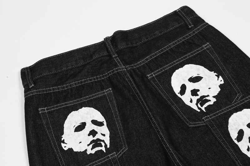 Y2K-Jeans für Herren mit grafischem Aufdruck und Gothic-Stickerei | Streetwear Gerade Passform