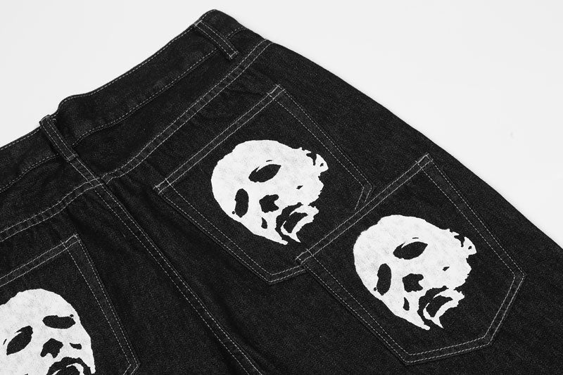 Y2K-Jeans für Herren mit grafischem Aufdruck und Gothic-Stickerei | Streetwear Gerade Passform